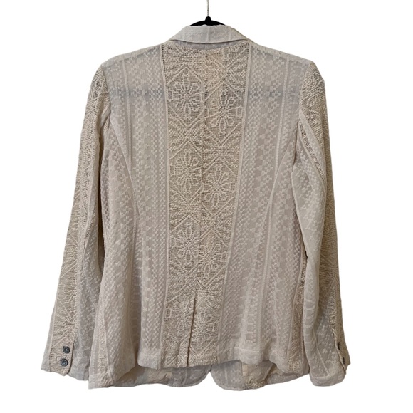 Cartonnier Anthropologie Small Cream Boho Lace Panel Embroidered Lupe Blazer - Picture 6 of 8